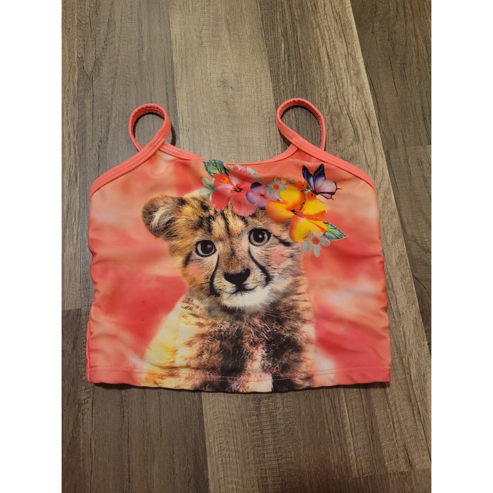 Toddler Girls OP Ocean Pacific Cat Kitten Pink Swim Bikini Top Size 4T